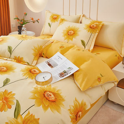 Brushed Cotton Sunflower Reversible Bedding Set(4PCS) - image 5