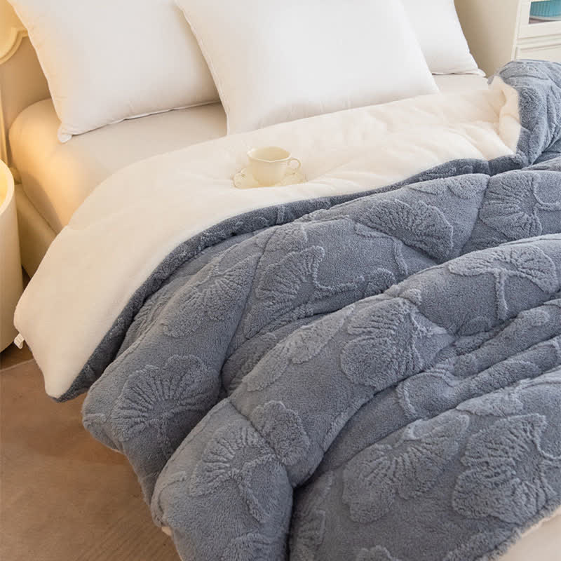 Ginkgo Leaf Jacquard Sherpa Reversible Blanket - image 7