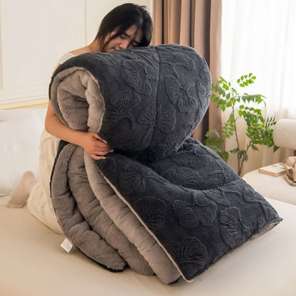 Ginkgo Leaf Jacquard Sherpa Reversible Blanket - Dark Grey - Queen - image 4