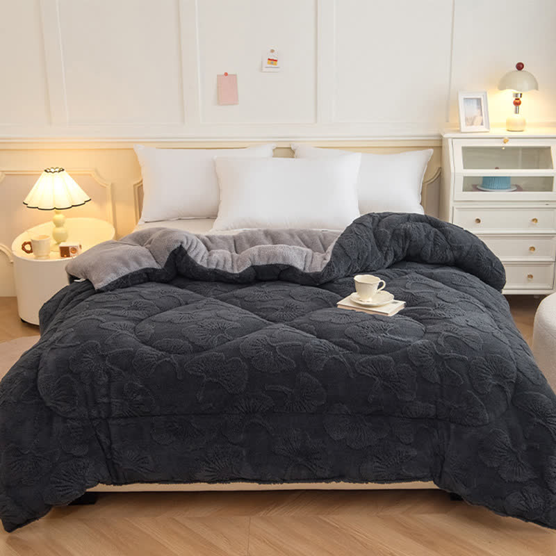 Ginkgo Leaf Jacquard Sherpa Reversible Blanket - image 0