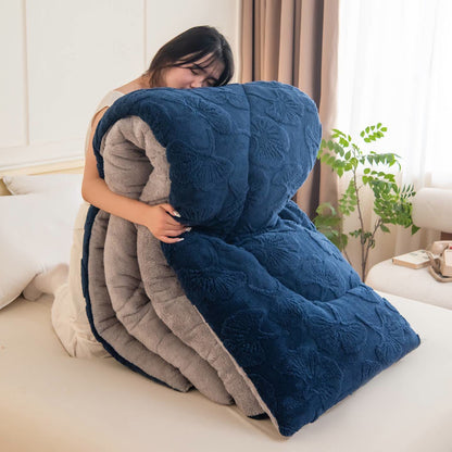 Ginkgo Leaf Jacquard Sherpa Reversible Blanket - Navy Blue - Queen - image 14