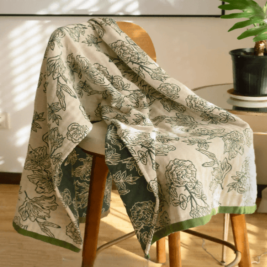 Peony Jacquard Cotton Gauze Bath Towel - Green - 31" x 63" - image 0
