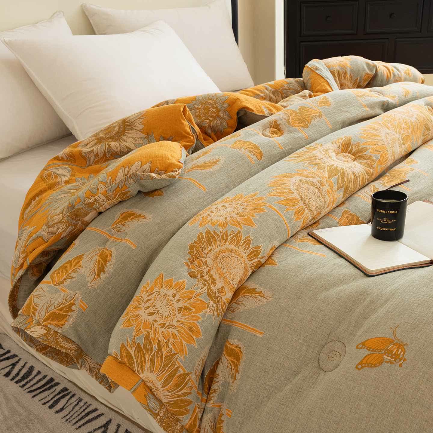 Pastoral Sunflower Cotton Double Gauze Quilt - image 2