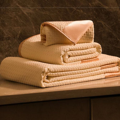 Waffle Weave Satin Bath Towel Set (2-Pack) - Champagne - 13" x 29" +33" x 59" - image 7
