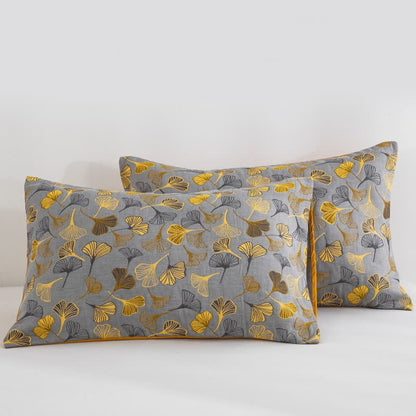 Ginkgo Biloba Organic Cotton Quilt - Grey - 2PCS Pillowcases - 20" x 36" - image 45