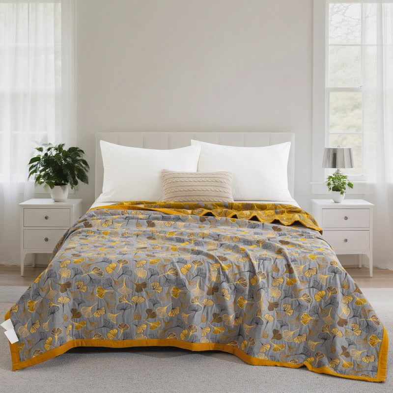 Ginkgo Biloba Organic Cotton Quilt - Grey - Quilt - Cal King - image 44