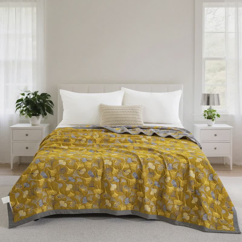 Ginkgo Biloba Organic Cotton Quilt - Yellow - Quilt - Cal King - image 55