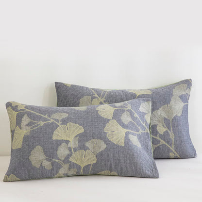 Ginkgo Inspired Natural Cotton Reversible Quilt - Blue - 2PCS Pillowcases - 20" x 36" - image 6
