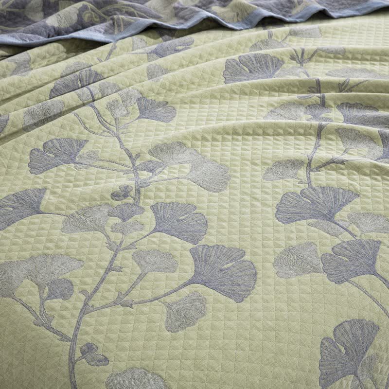 Ginkgo Inspired Natural Cotton Reversible Quilt - image 20