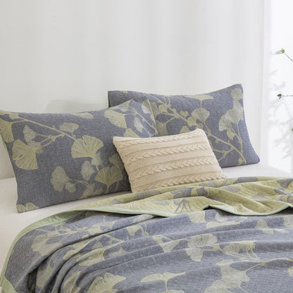 Ginkgo Inspired Natural Cotton Reversible Quilt - image 4