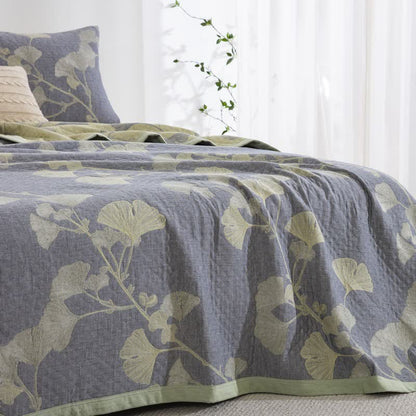 Ginkgo Inspired Natural Cotton Reversible Quilt - image 5