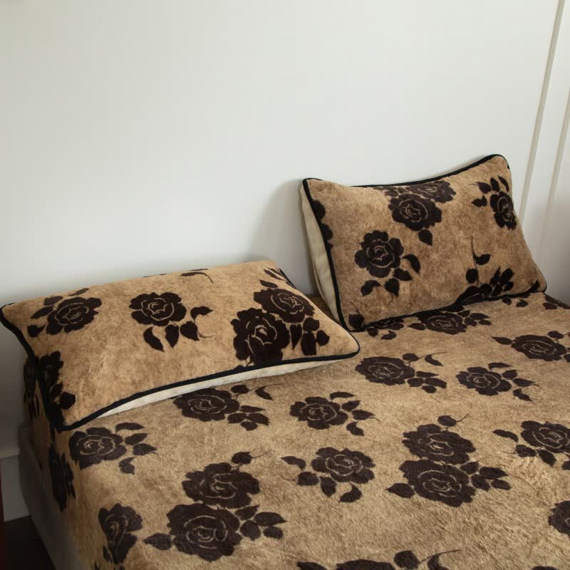 Rose Plush Fitted Sheet Blanket - Coffee - 2PCS Pillowcases - 19" x 29" - image 9