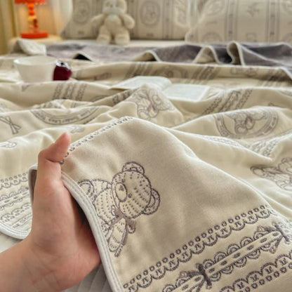 Bear Floral Stripe Cotton Muslin Quilt - image 4