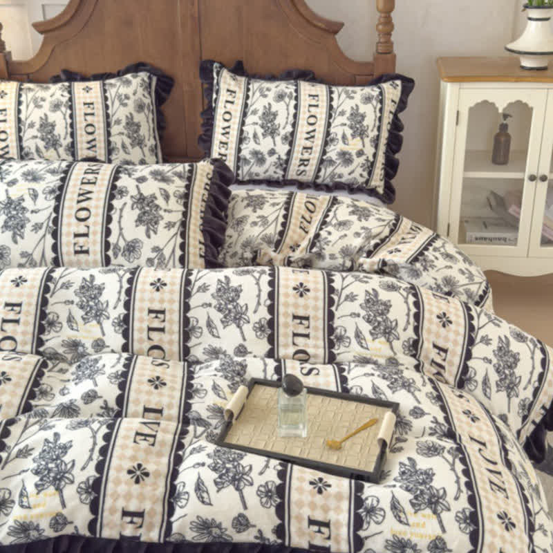 Floral Ruffled Plush Warm Bedding Set - image 2