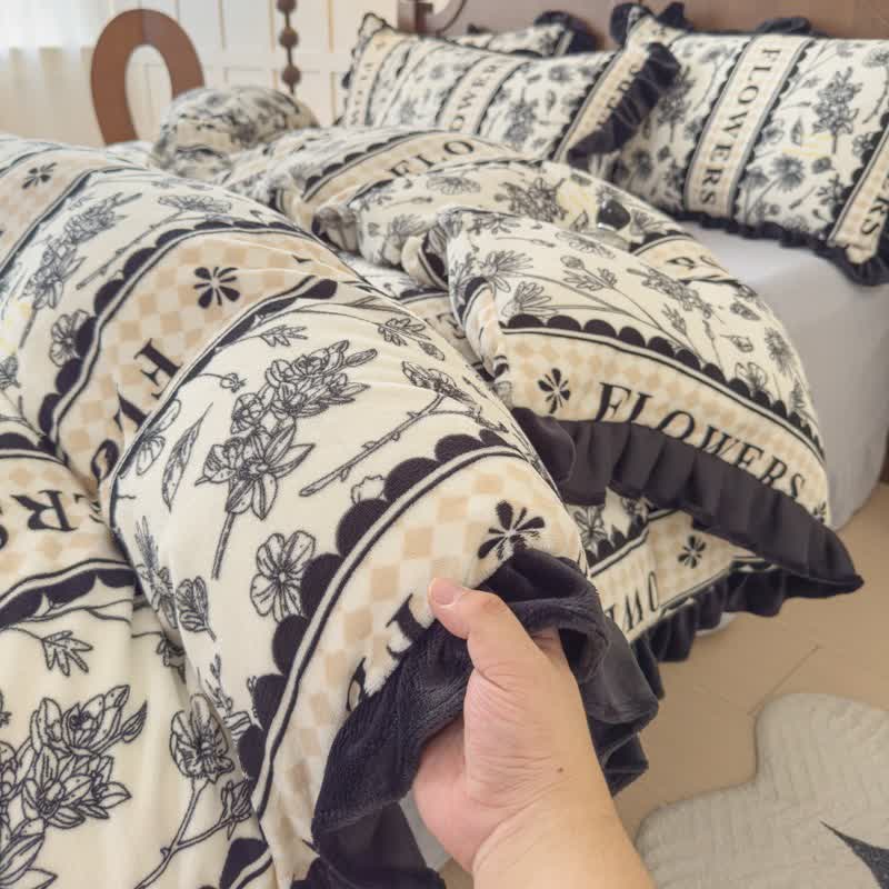 Floral Ruffled Plush Warm Bedding Set - image 5