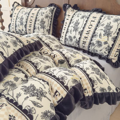 Floral Ruffled Plush Warm Bedding Set - image 4
