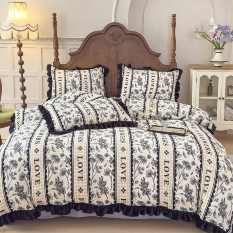 Floral Ruffled Plush Warm Bedding Set - image 1