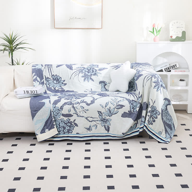 Peacock Floral Cotton Muslin Quilt - image 1