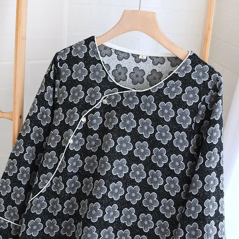 Black Floral Jacquard Natural Cotton Nightwear - image 15