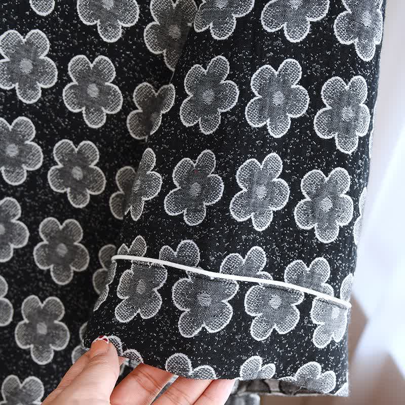 Black Floral Jacquard Natural Cotton Nightwear - image 5