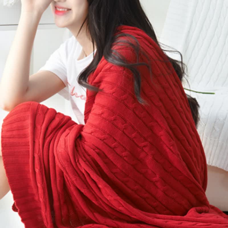 Ownkoti Solid Color Cotton Sofa Knit Blanket - Red - 71" x 79" - image 5