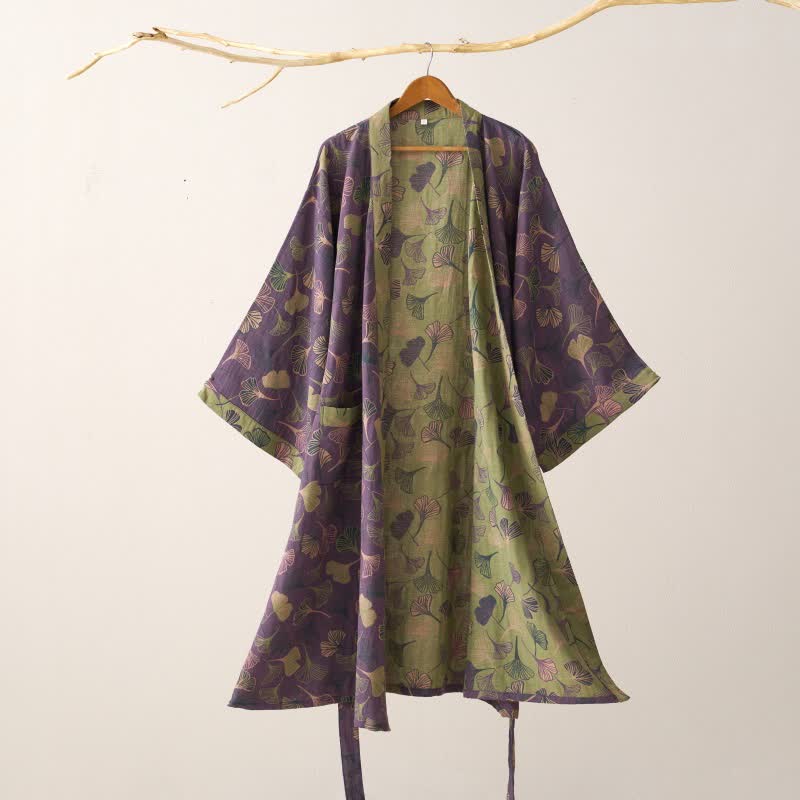 Ginkgo Biloba Cotton Gauze Kimono Robe - image 1