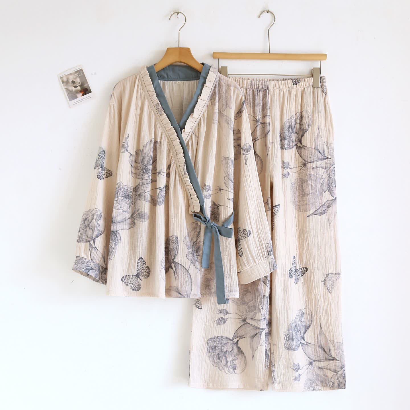 Oriental Butterfly Floral Cotton Loungewear Set - XL - image 0