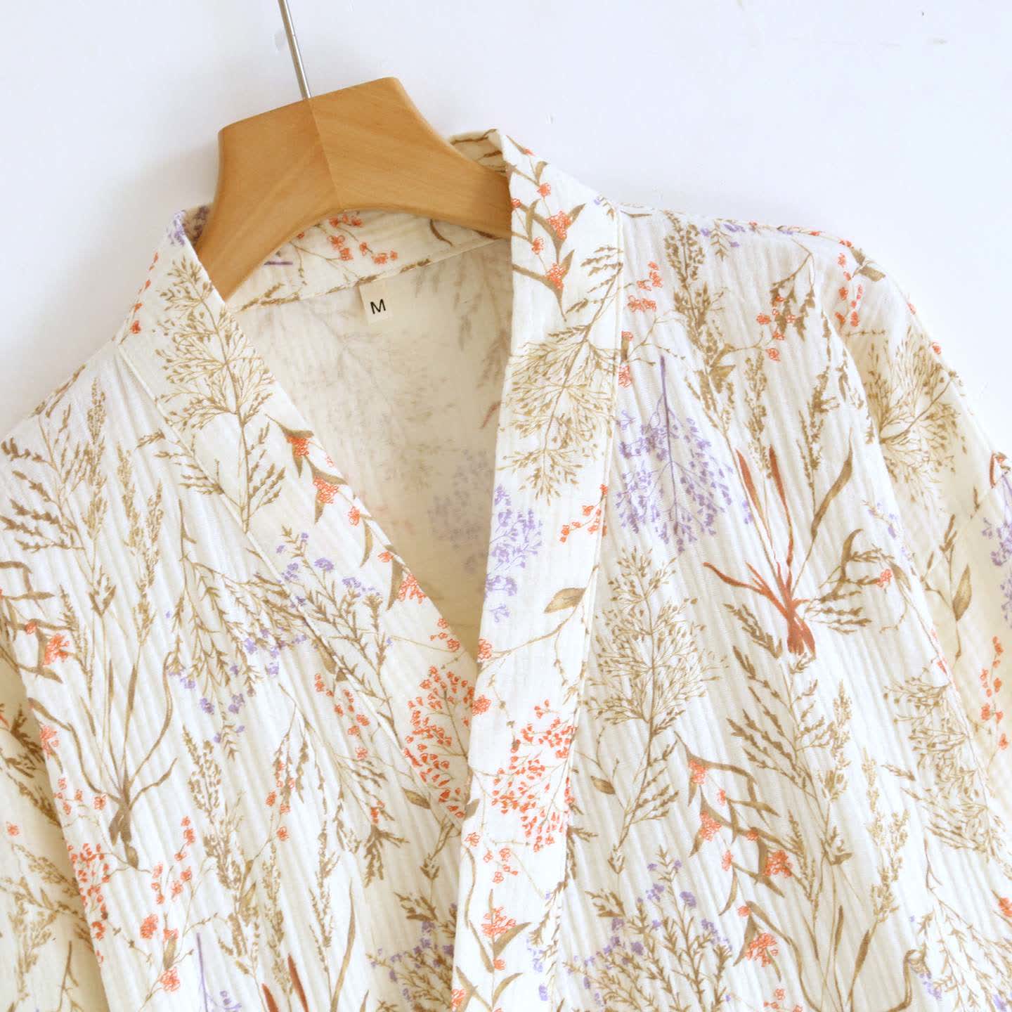 Muted Floral Cotton Gauze Kimono Bathrobe - image 4