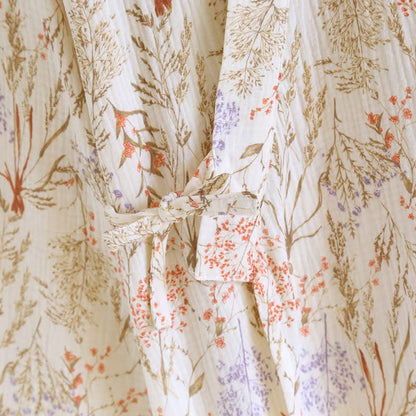 Muted Floral Cotton Gauze Kimono Bathrobe - image 8
