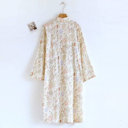 Muted Floral Cotton Gauze Kimono Bathrobe - image 1