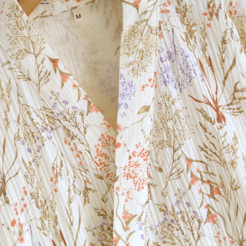 Muted Floral Cotton Gauze Kimono Bathrobe - image 5