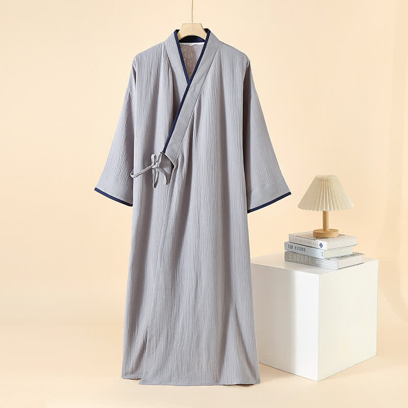 Unisex Minimalist Cotton Gauze Kimono Bathrobe - Light Grey - XL - image 12