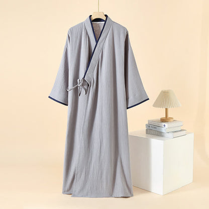 Unisex Minimalist Cotton Gauze Kimono Bathrobe - Light Grey - XL - image 12