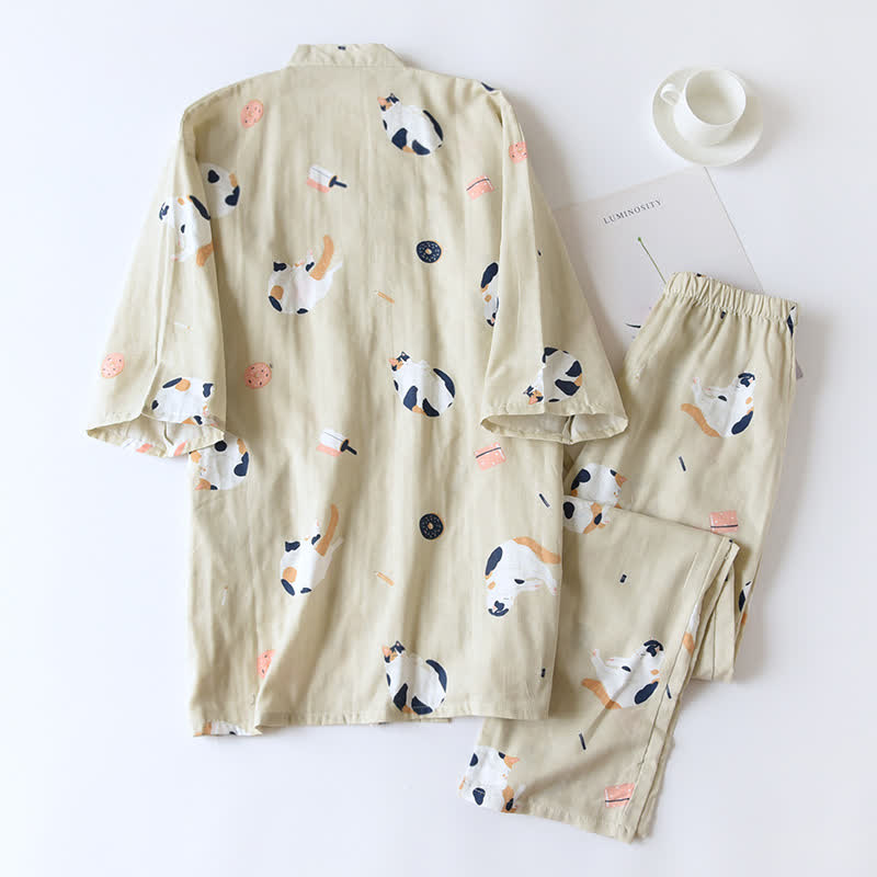 Matching Cat Kimono Cotton Gauze Loungewear - image 3