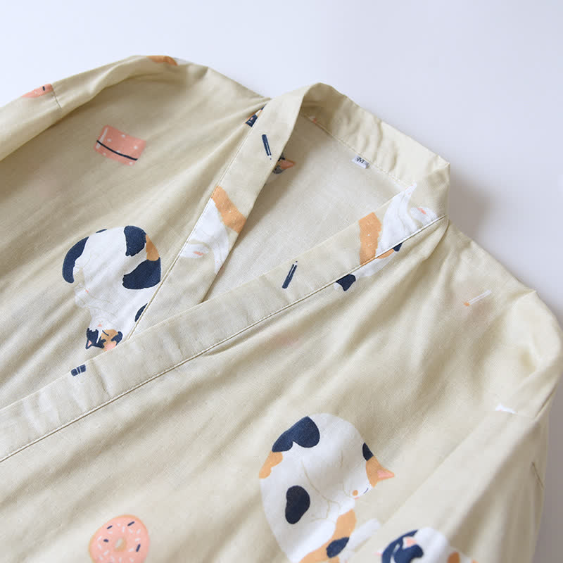 Matching Cat Kimono Cotton Gauze Loungewear - image 5