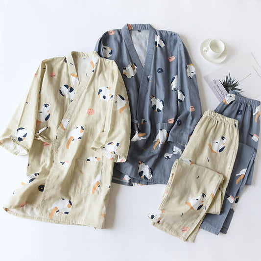 Matching Cat Kimono Cotton Gauze Loungewear - image 0