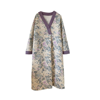 Rustic Floral Loose V-Neck Nightdress - image 3