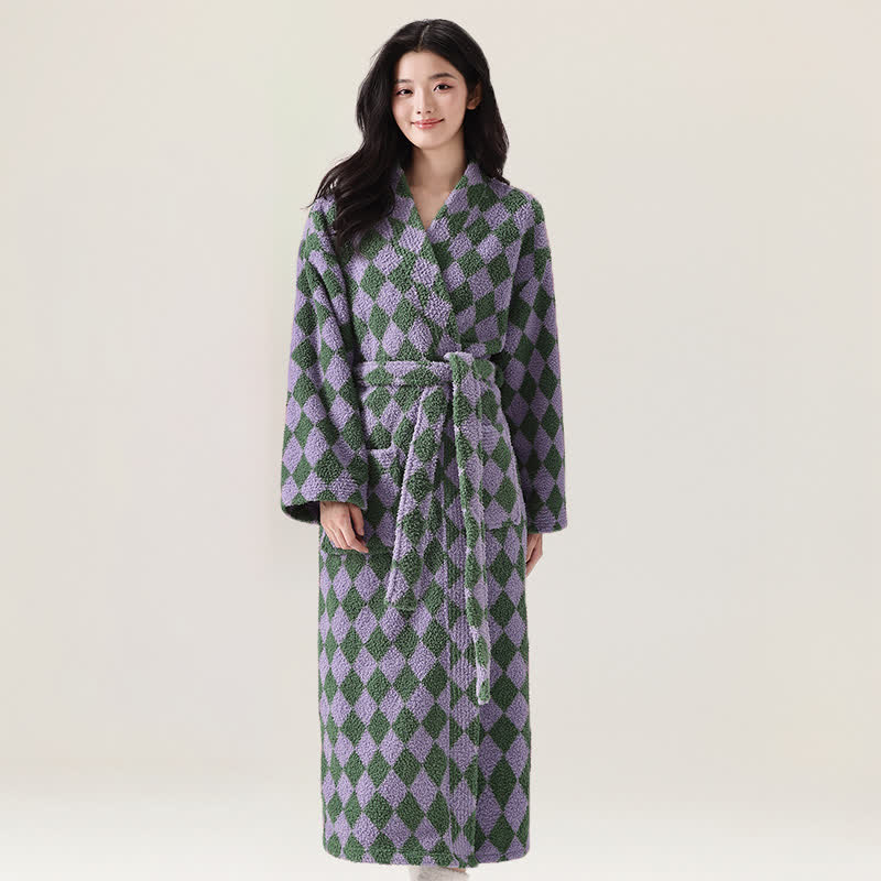 Unisex Diamond Pattern Plush Robe - Purple - XL - image 7