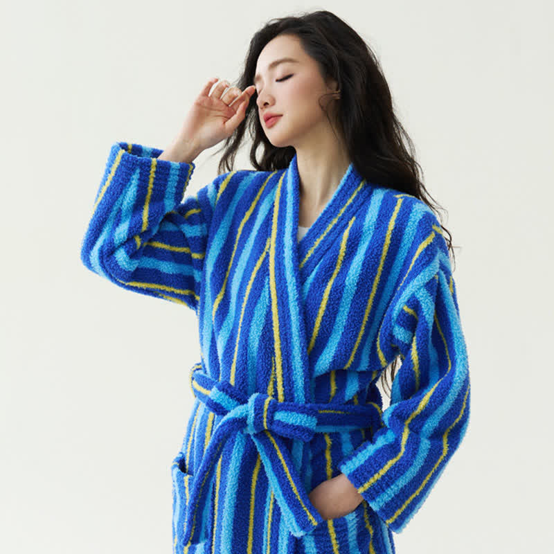Color Block Striped Plush Robe - image 5
