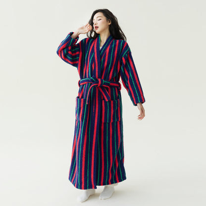 Color Block Striped Plush Robe - Red - XL - image 0