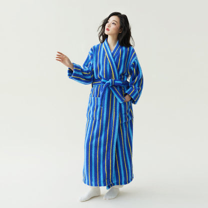 Color Block Striped Plush Robe - Sky Blue - XL - image 4