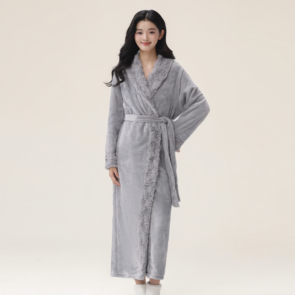 Minimalist Solid Flannel Plush Robe - Grey - XL - image 2