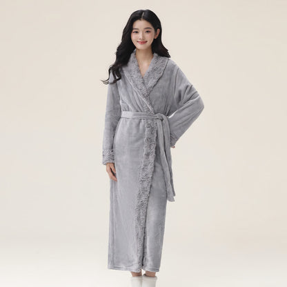 Minimalist Solid Flannel Plush Robe - Grey - XL - image 2