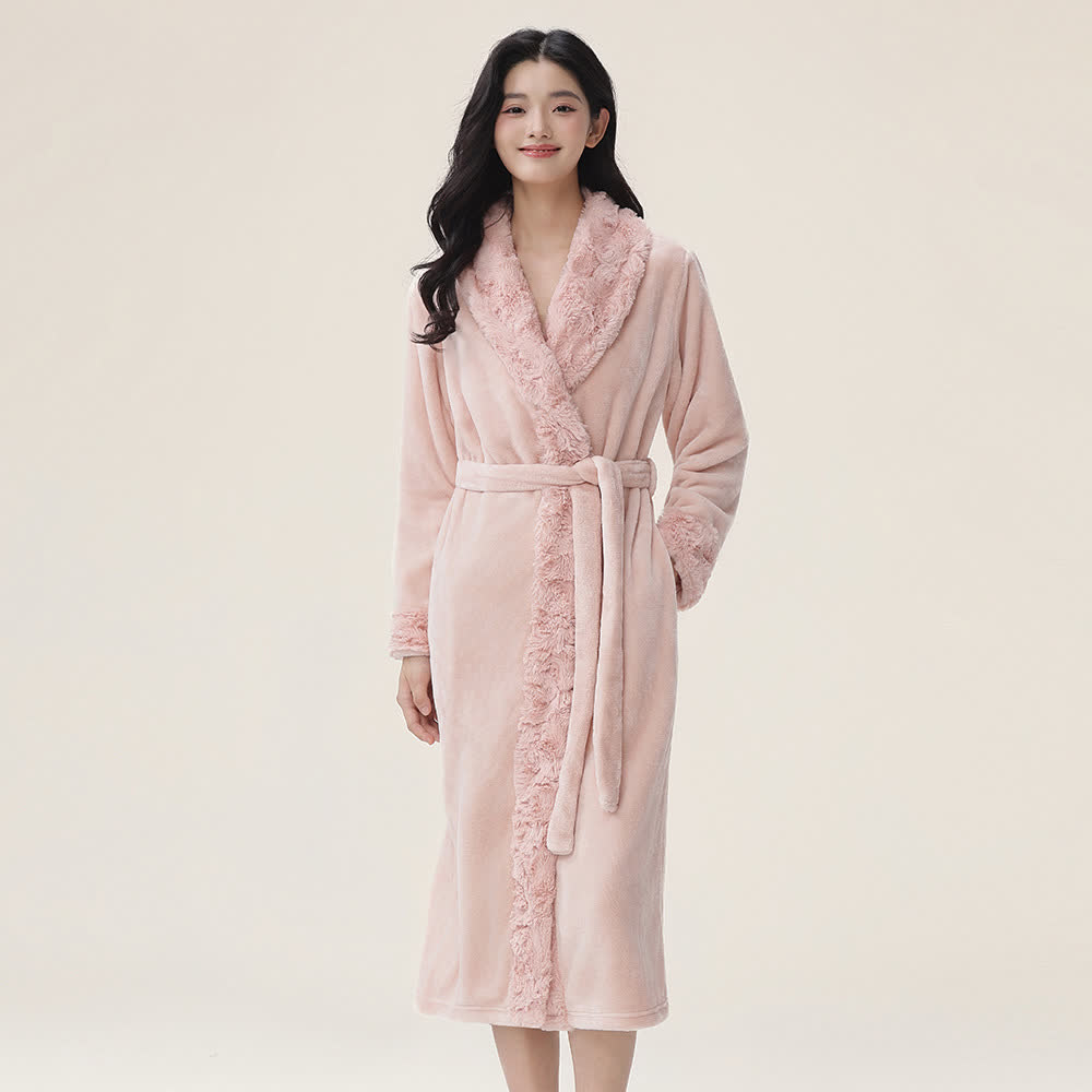 Minimalist Solid Flannel Plush Robe - Pink - XL - image 0