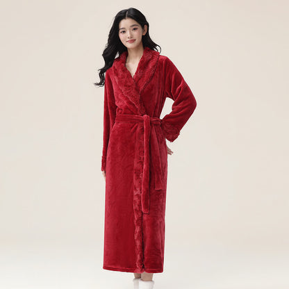 Minimalist Solid Flannel Plush Robe - Red - XL - image 0
