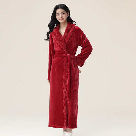 Minimalist Solid Flannel Plush Robe - Red - XL - image 0