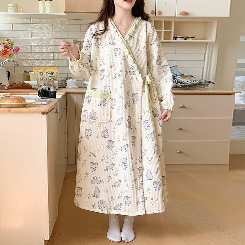 Cartoon Rabbit Ruffled Nightdress with Pocket - image 0