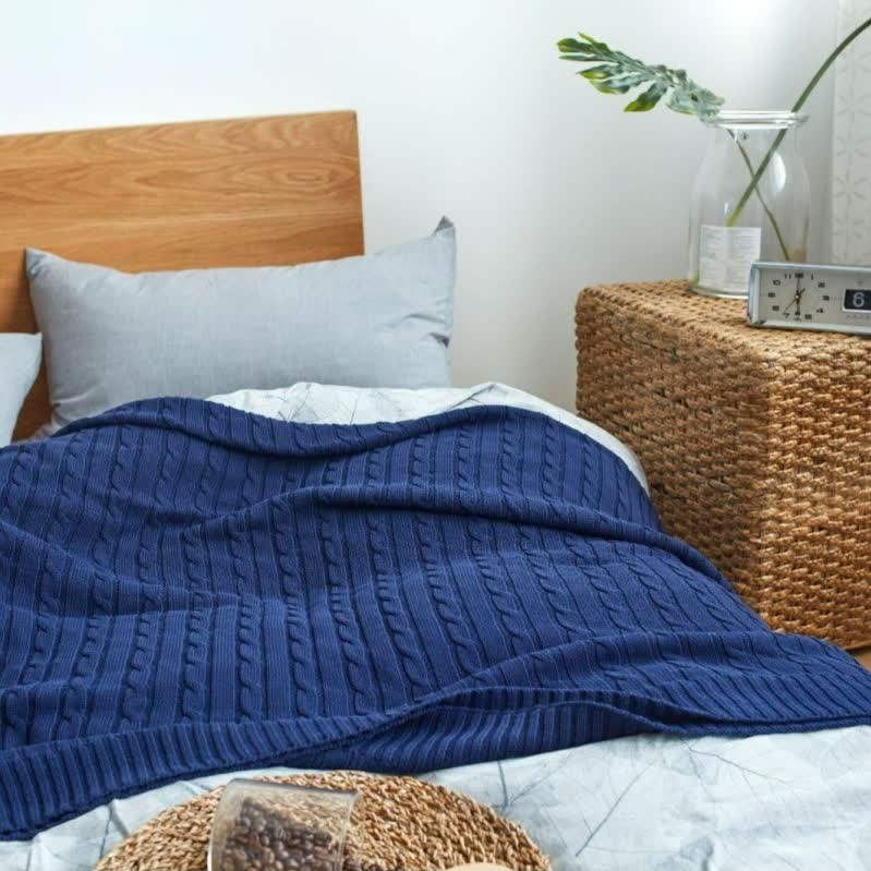 Ownkoti Solid Color Cotton Sofa Knit Blanket - Navy Blue - 71" x 79" - image 32