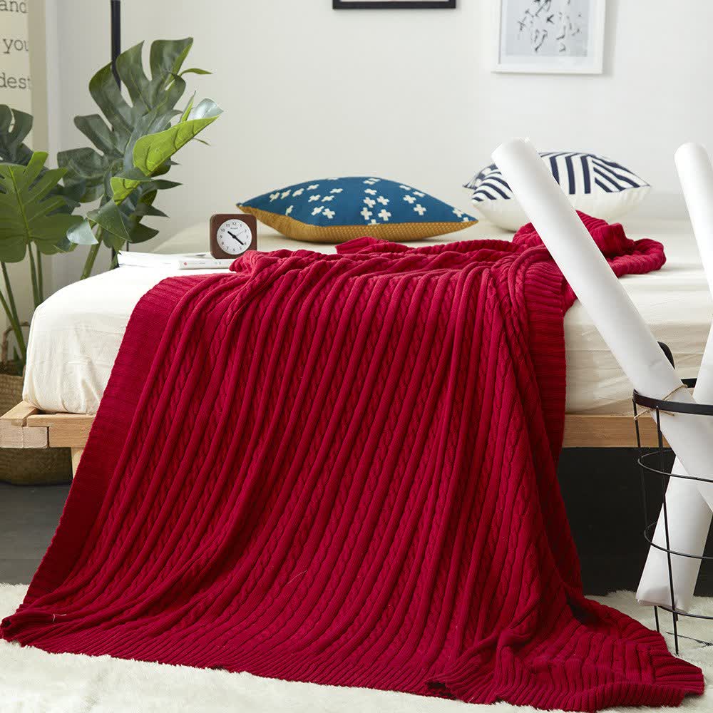 Ownkoti Solid Color Cotton Sofa Knit Blanket - Wine - 71" x 79" - image 30