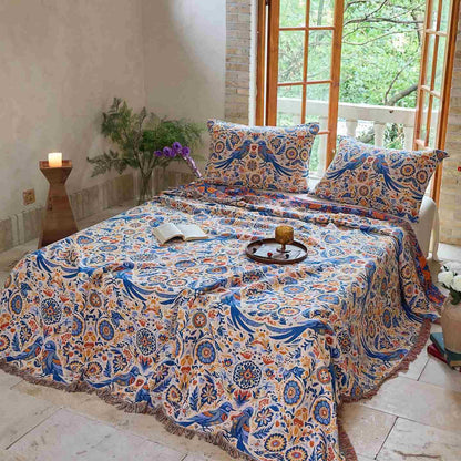 Ownkoti Vintage Bird Cotton Gauze Tassel Blanket - image 1